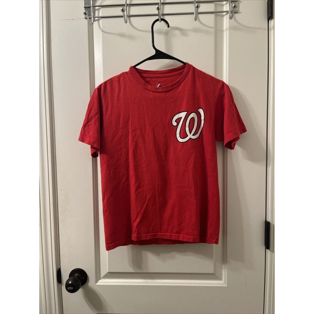 Majestic Boys Graphic T-Shirt Washington Nationals MLB Werth #28 Size M Red